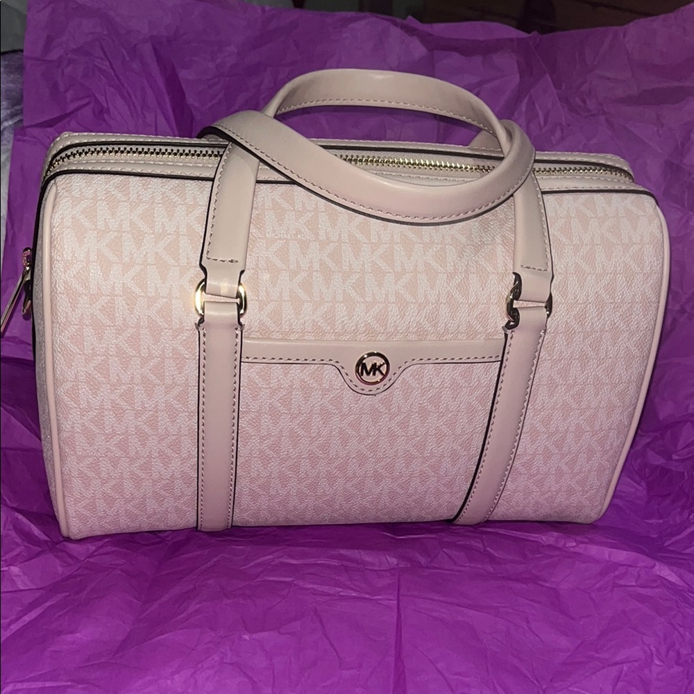 Michael Kors Pink Satchel with Elegant Monogram Design